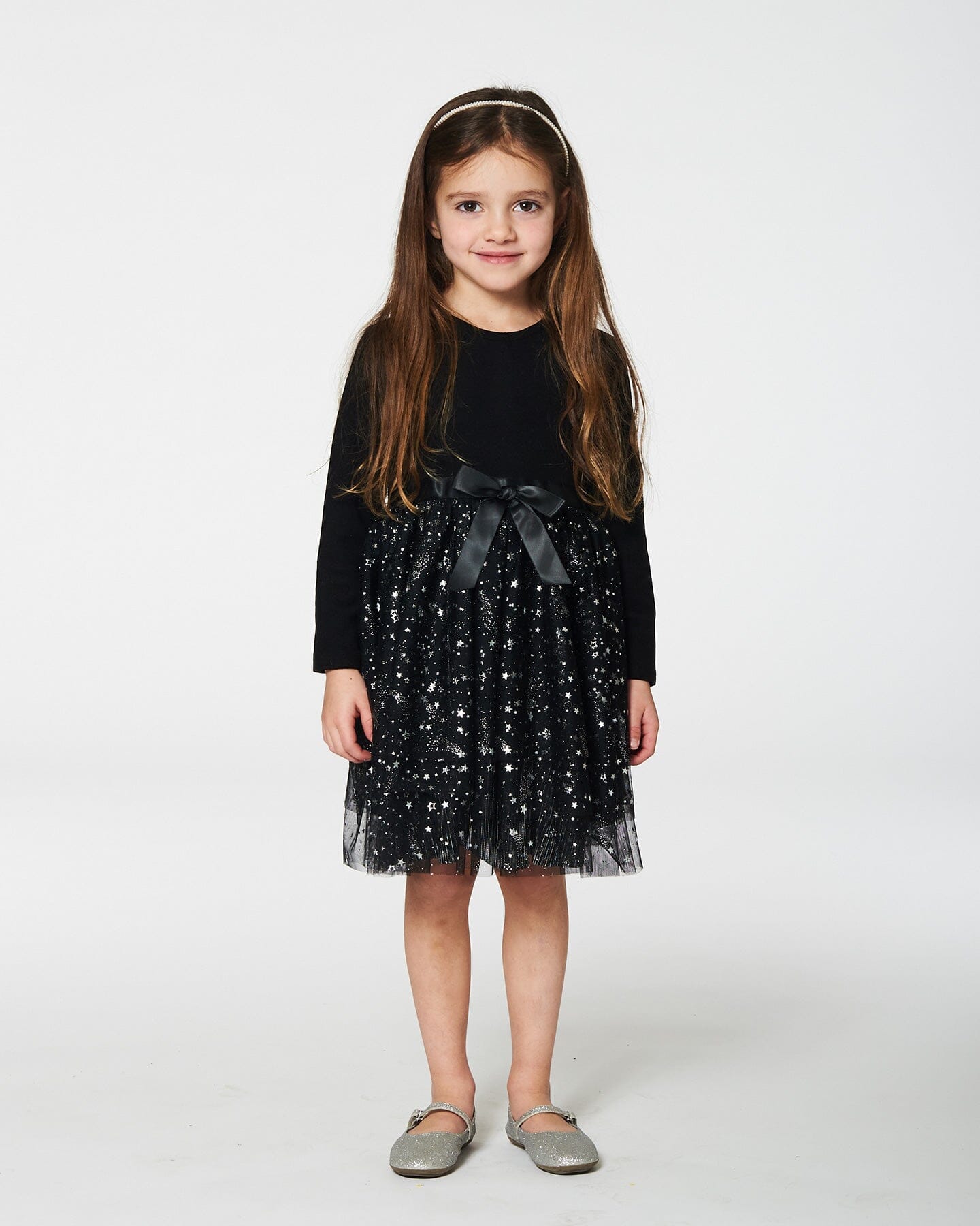 Bi-Material Dress With Glittering Tulle Skirt Black Dresses Deux par Deux 