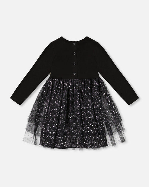 Bi-Material Dress With Glittering Tulle Skirt Black Dresses Deux par Deux 