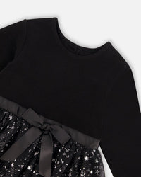 Bi-Material Dress With Glittering Tulle Skirt Black Dresses Deux par Deux 