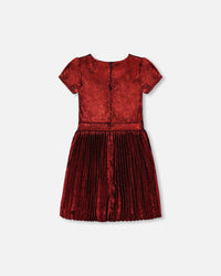 Short Sleeve Dress With Pleated Skirt Metallic Red Dresses Deux par Deux 