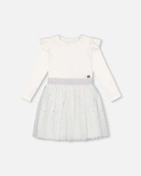 Long Sleeve Dress With Glittering Tulle Skirt Off White Dresses Deux par Deux 