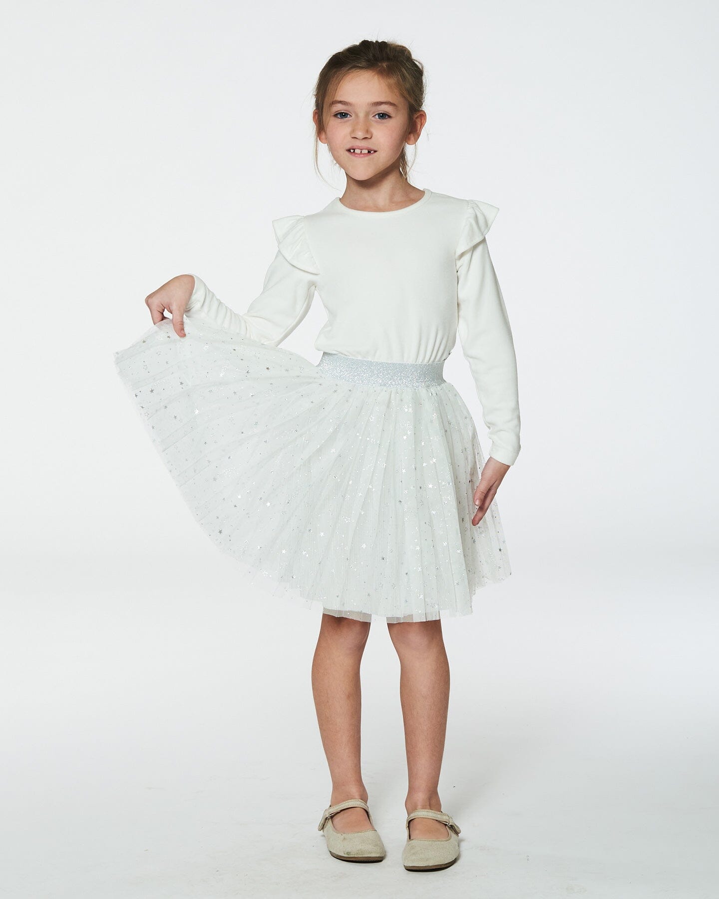 Long Sleeve Dress With Glittering Tulle Skirt Off White Dresses Deux par Deux 