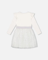 Long Sleeve Dress With Glittering Tulle Skirt Off White Dresses Deux par Deux 