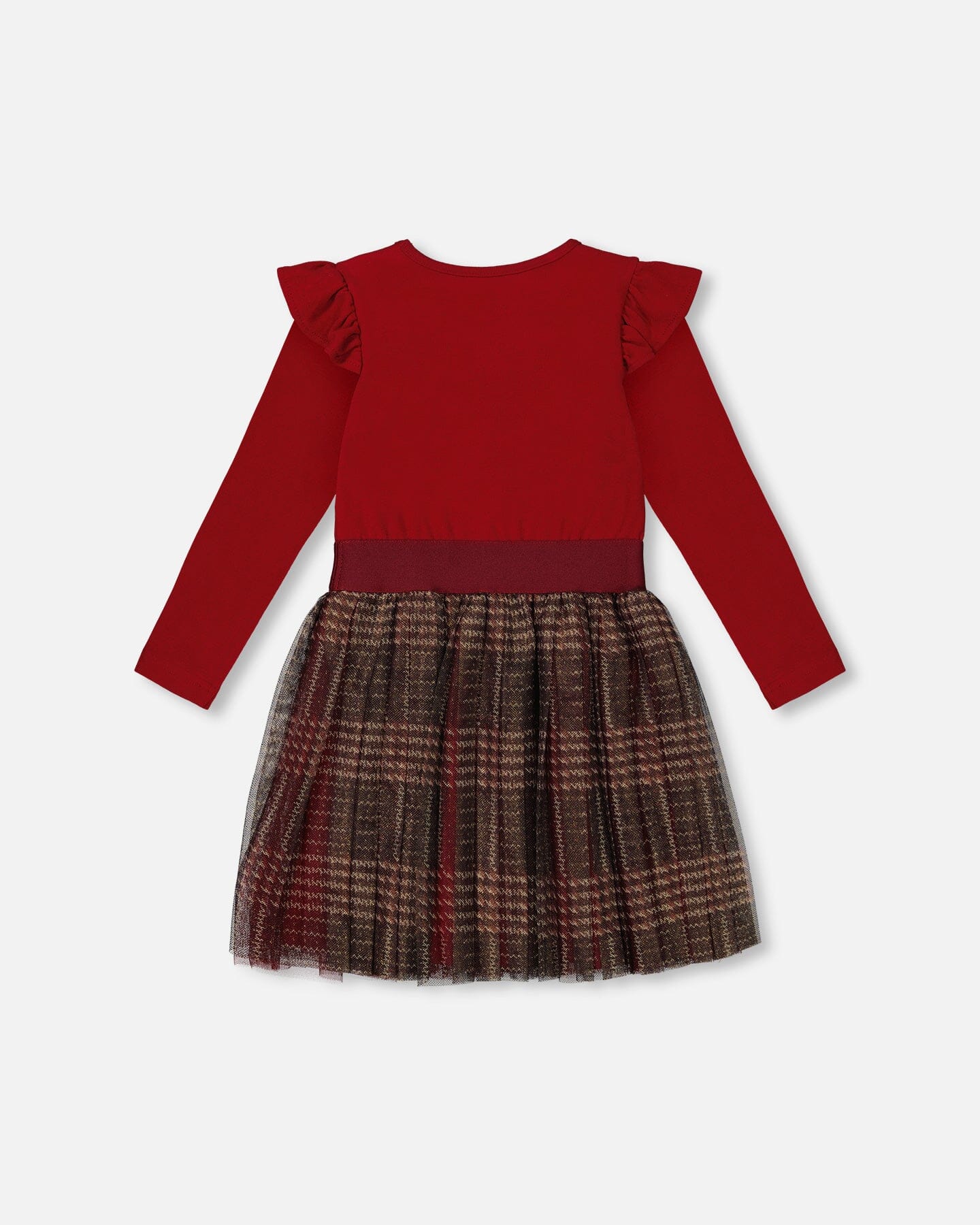 Long Sleeve Dress With Glittering Tulle Skirt Red Plaid Dresses Deux par Deux 