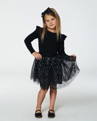 Long Sleeve Dress With Glittering Tulle Skirt Black Dresses Deux par Deux 