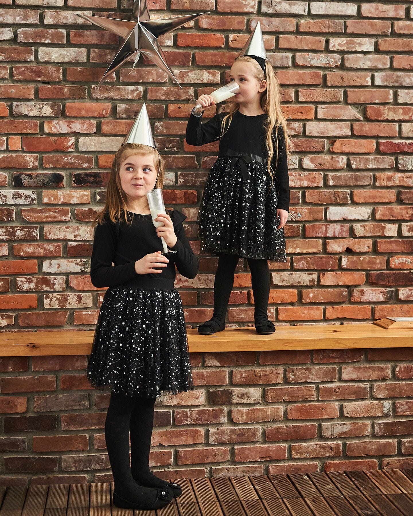 Long Sleeve Dress With Glittering Tulle Skirt Black Dresses Deux par Deux 