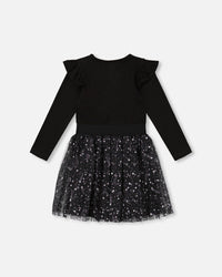 Long Sleeve Dress With Glittering Tulle Skirt Black Dresses Deux par Deux 