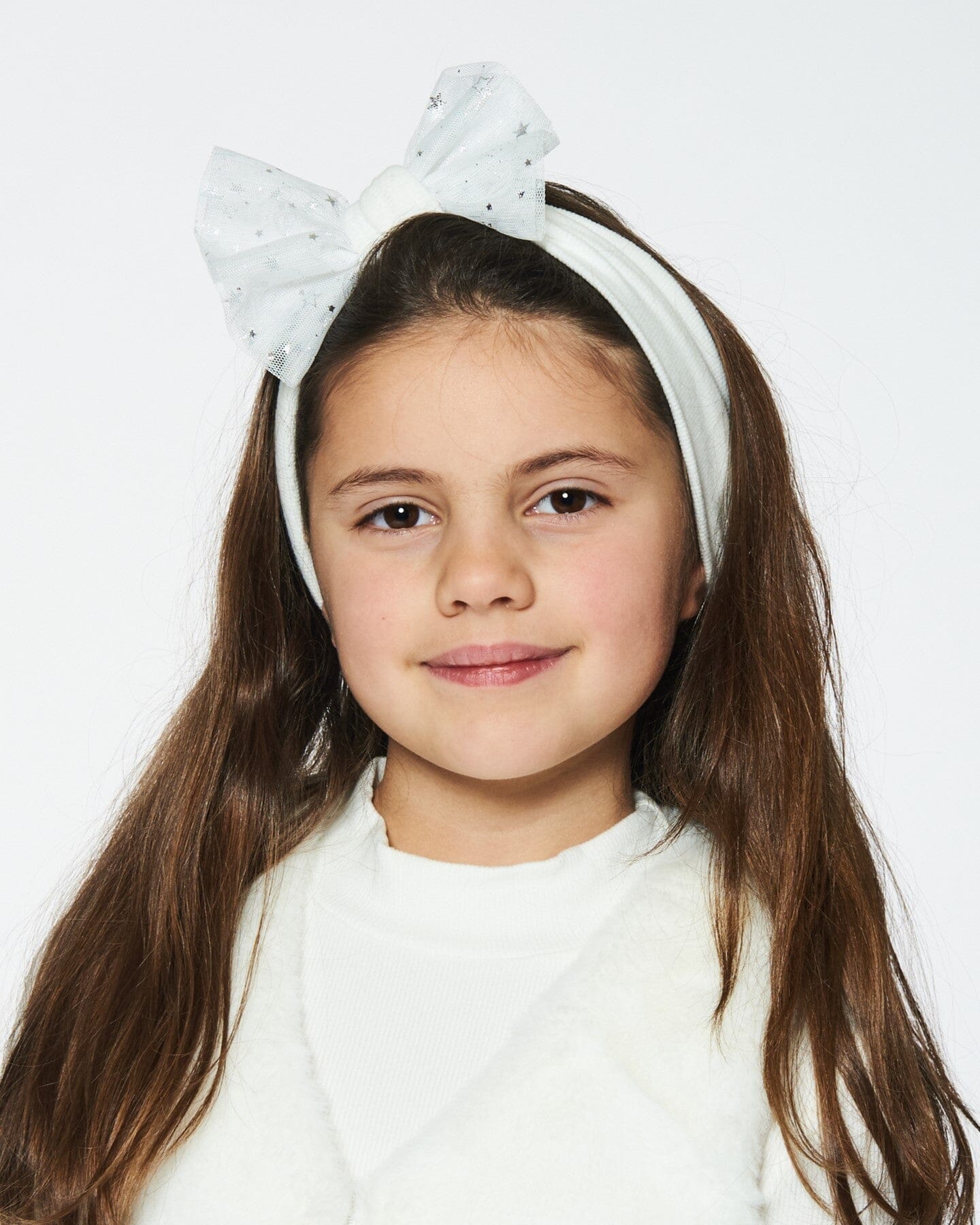 Headband With Glittering Tulle Bow Off White Accessories Deux par Deux 