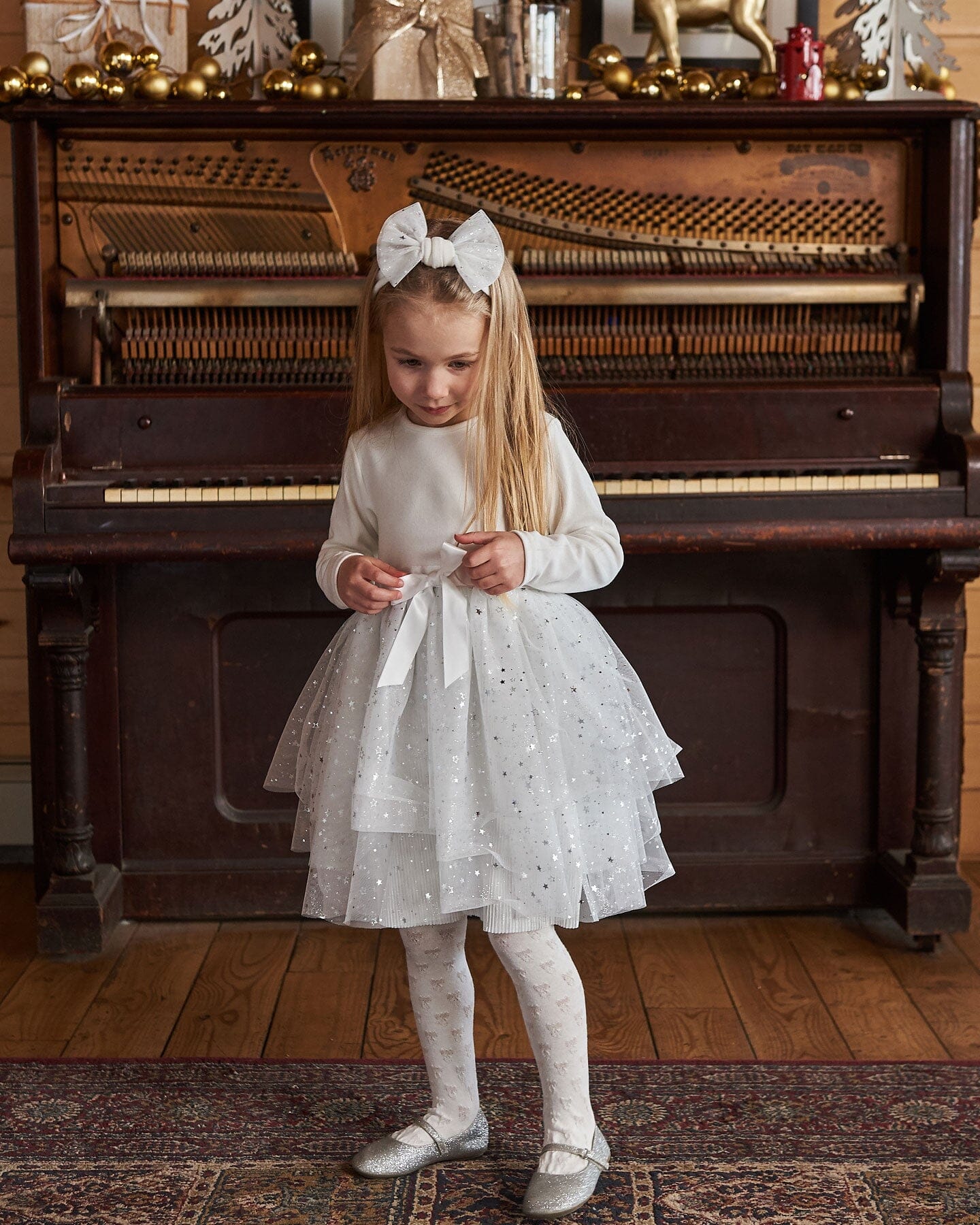 Headband With Glittering Tulle Bow Off White Accessories Deux par Deux 