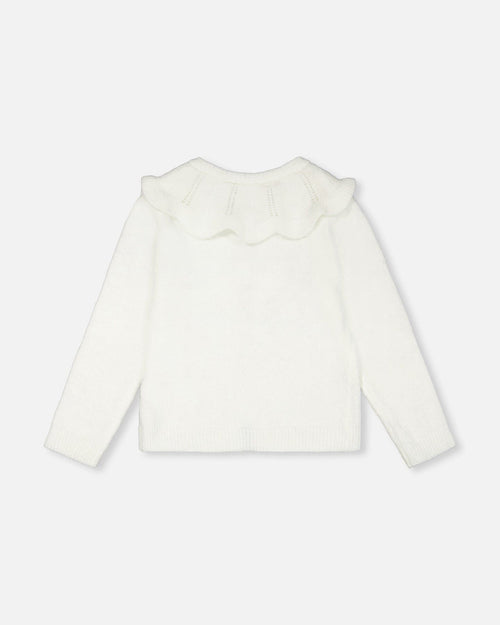 Knitted Cardigan With Beaded Collar Off White Sweaters & Hoodies Deux par Deux 