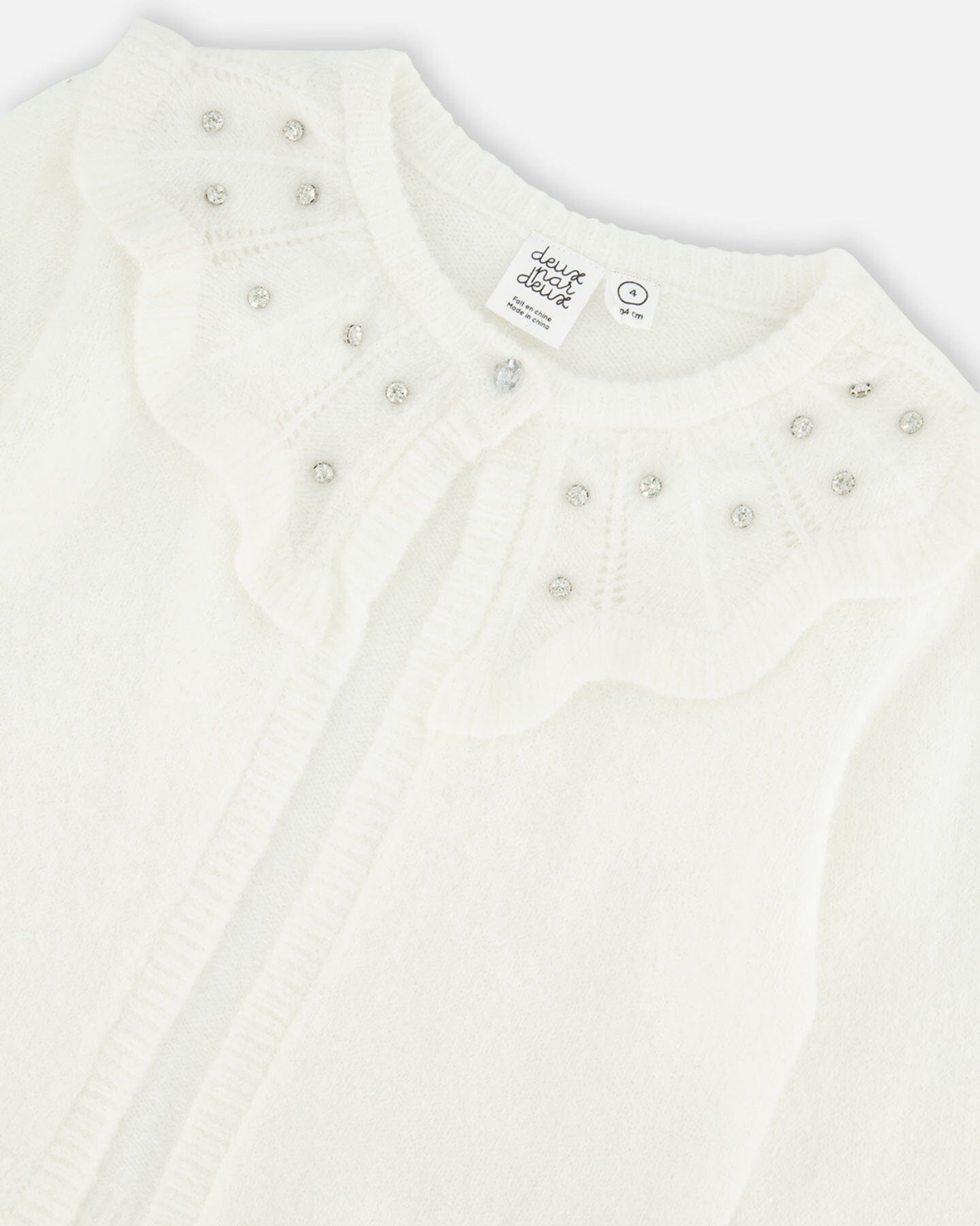 Knitted Cardigan With Beaded Collar Off White Sweaters & Hoodies Deux par Deux 