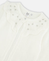 Knitted Cardigan With Beaded Collar Off White Sweaters & Hoodies Deux par Deux 