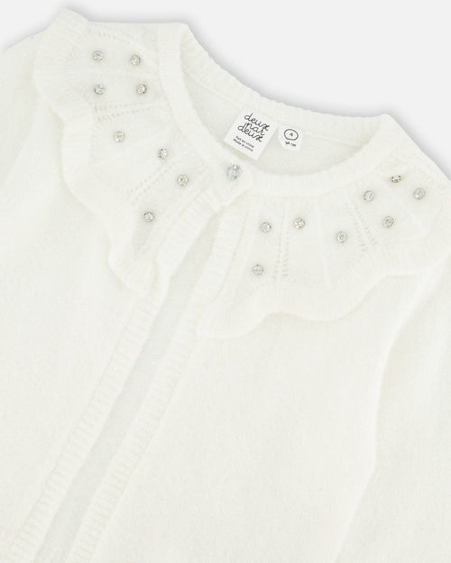 Knitted Cardigan With Beaded Collar Off White Sweaters & Hoodies Deux par Deux 