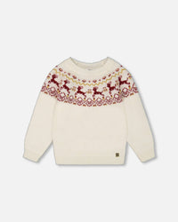 Sweater With Christmas Intarsia Off White And Red Sweaters & Hoodies Deux par Deux 