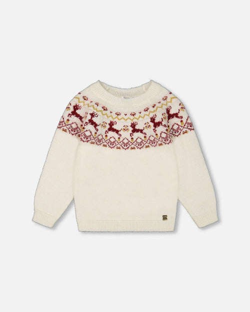 Sweater With Christmas Intarsia Off White And Red Sweaters & Hoodies Deux par Deux 