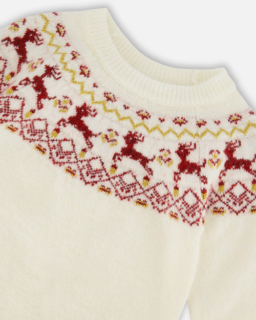 Sweater With Christmas Intarsia Off White And Red Sweaters & Hoodies Deux par Deux 