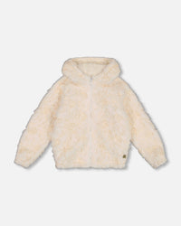 Embroidered Faux Fur Cardigan Off White - G20O51_101