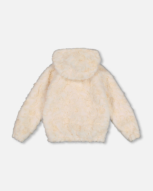 Embroidered Faux Fur Cardigan Off White - G20O51_101