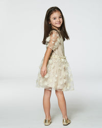 Elbow Sleeve Dress With Tulle Skirt Glittering Beige Dresses Deux par Deux 