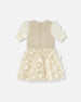 Elbow Sleeve Dress With Tulle Skirt Glittering Beige - G20O90_101