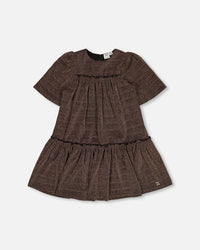 Short Sleeve Metallic Dress With Frills Golden Brown - G20O92_130