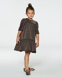 Short Sleeve Metallic Dress With Frills Golden Brown Dresses Deux par Deux 