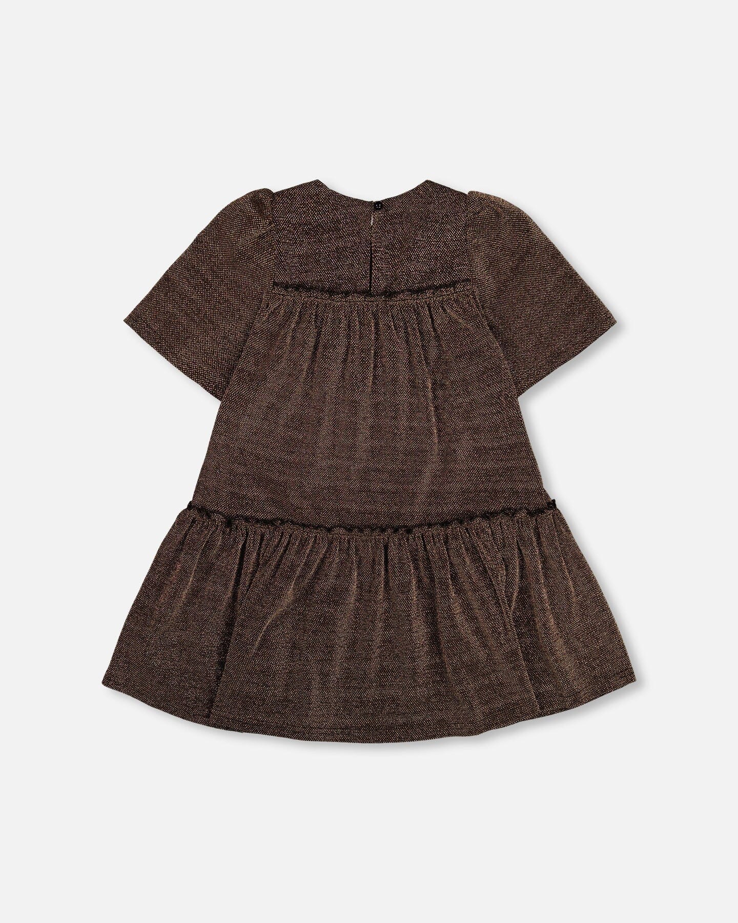 Short Sleeve Metallic Dress With Frills Golden Brown - G20O92_130