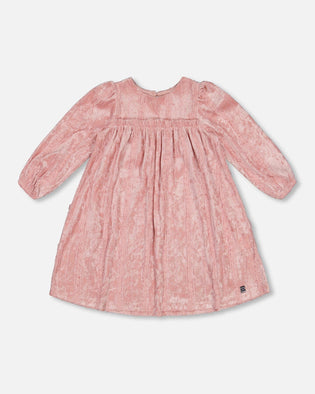 Long Sleeve Velvet Dress With Frills Light Pink - G20O93_622