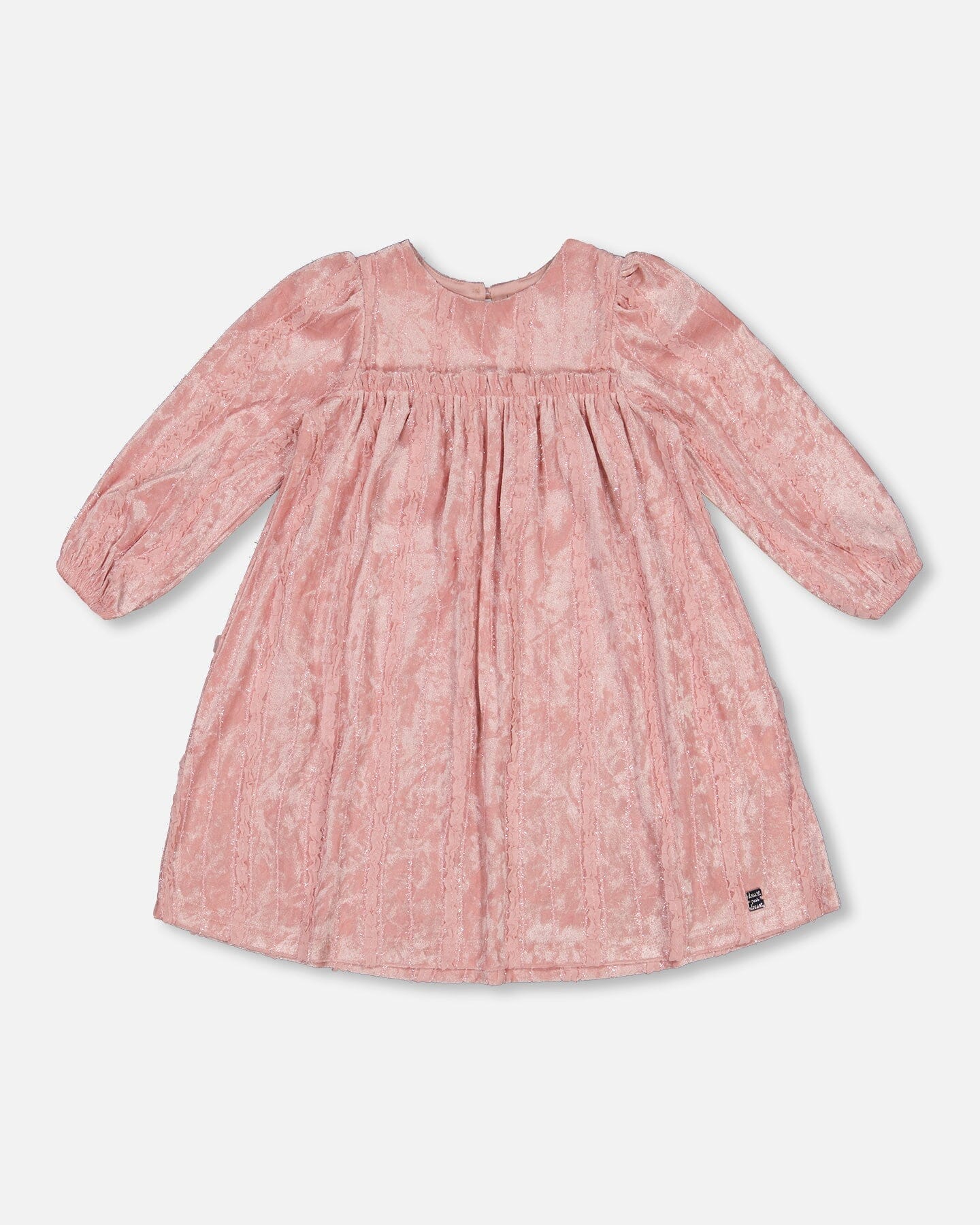 Long Sleeve Velvet Dress With Frills Light Pink - G20O93_622