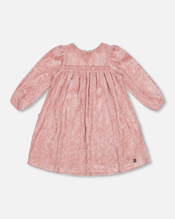 Long Sleeve Velvet Dress With Frills Light Pink - G20O93_622