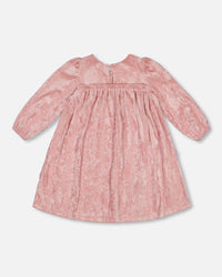 Long Sleeve Velvet Dress With Frills Light Pink - G20O93_622