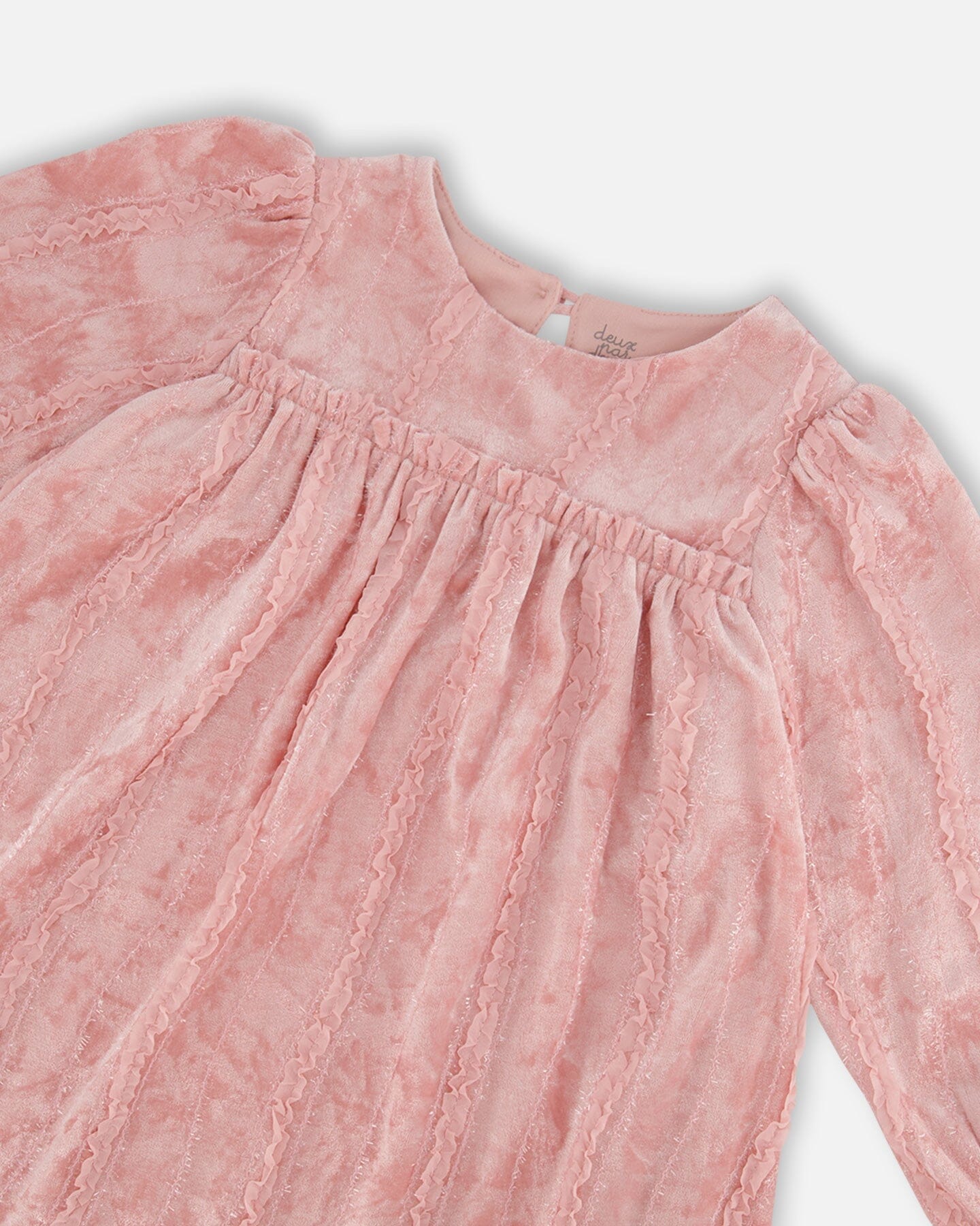 Long Sleeve Velvet Dress With Frills Light Pink 8