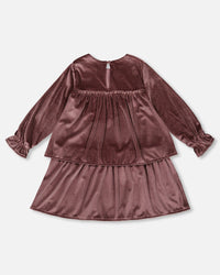 Long Sleeve Metallic Dress With Frills Burgundy - G20O94_550