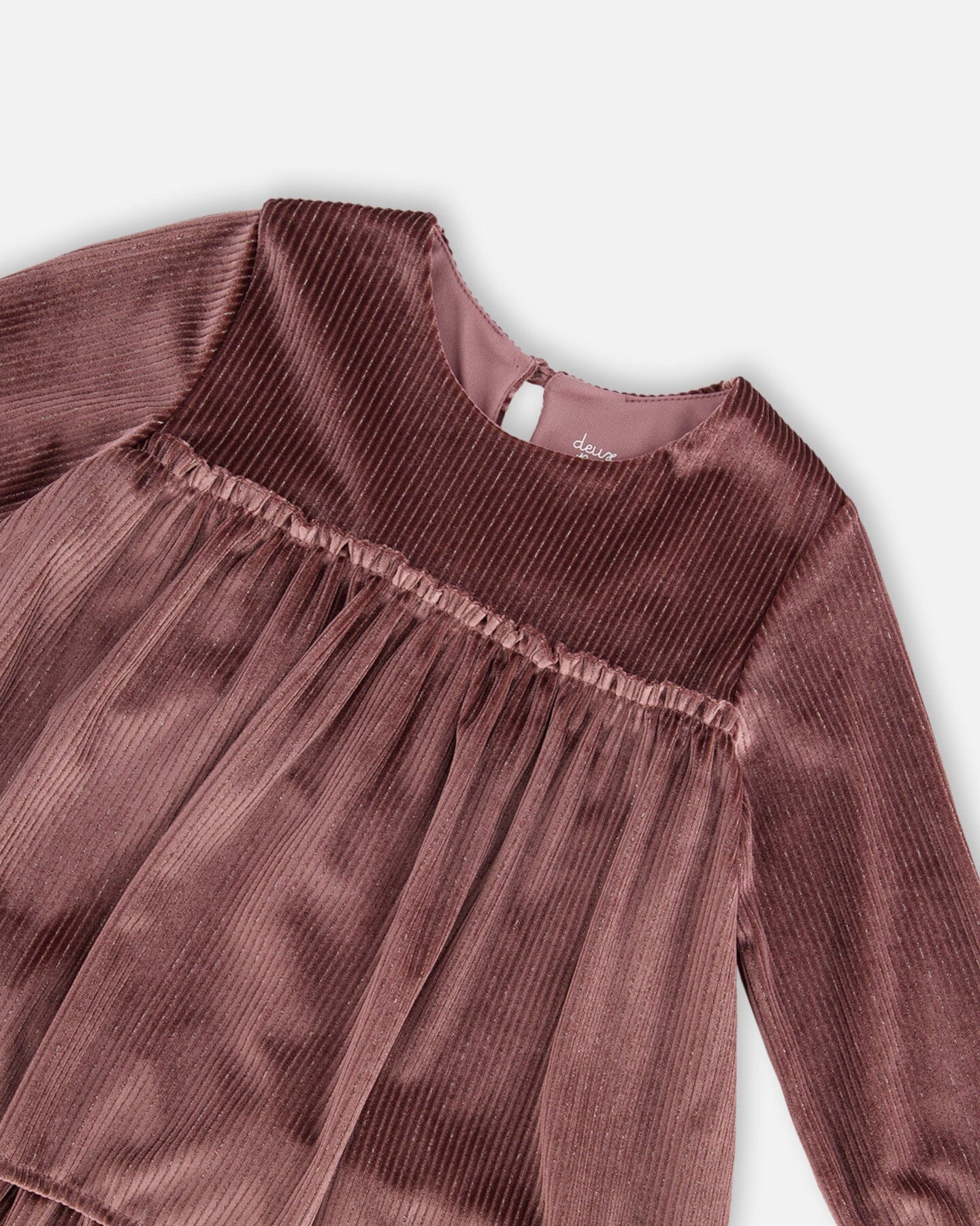 Long Sleeve Metallic Dress With Frills Burgundy - G20O94_550