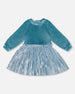 Bi-Material Long Sleeve Dress Blue Frost - G20O95_426