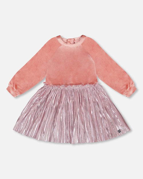 Bi-Material Long Sleeve Dress Light Pink - G20O95_622