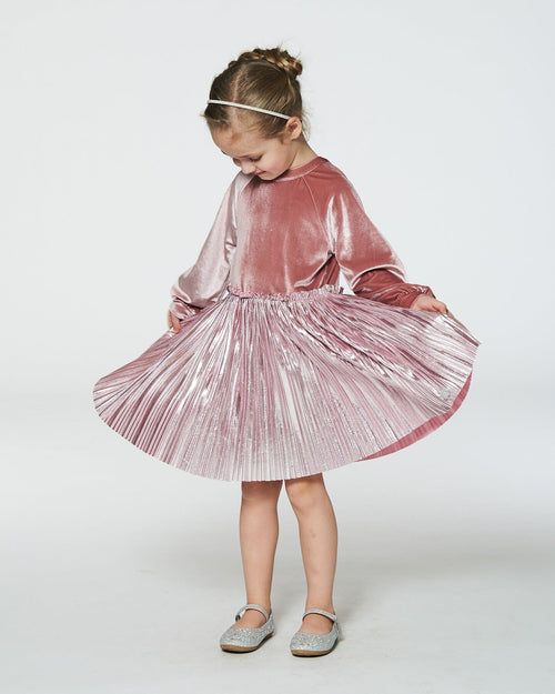 Bi-Material Long Sleeve Dress Light Pink Dresses Deux par Deux 
