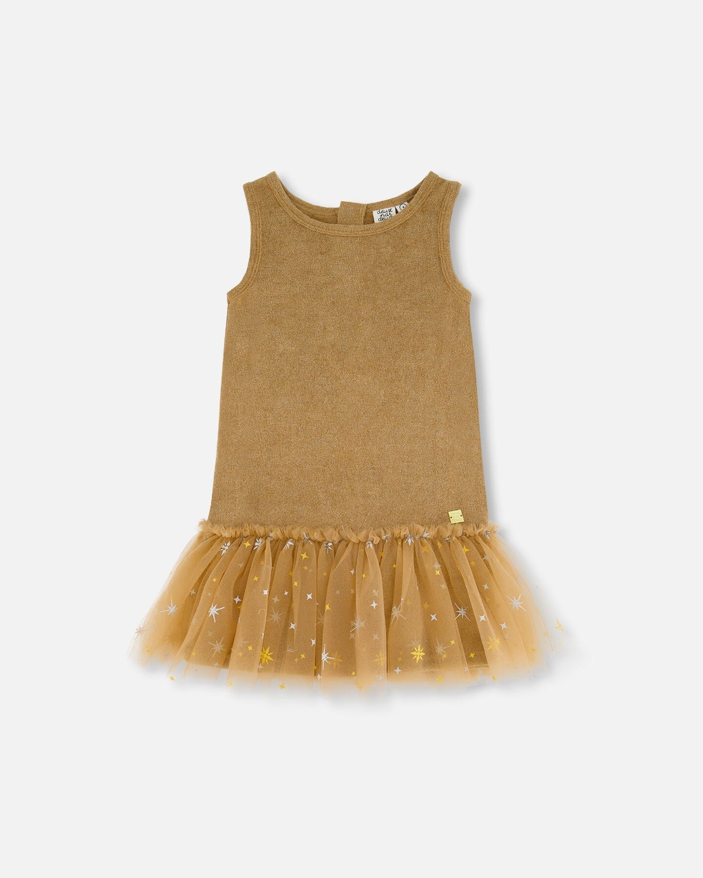 Bi-Material Sleeveless Dress With Frill Golden Brown - G20O97_130