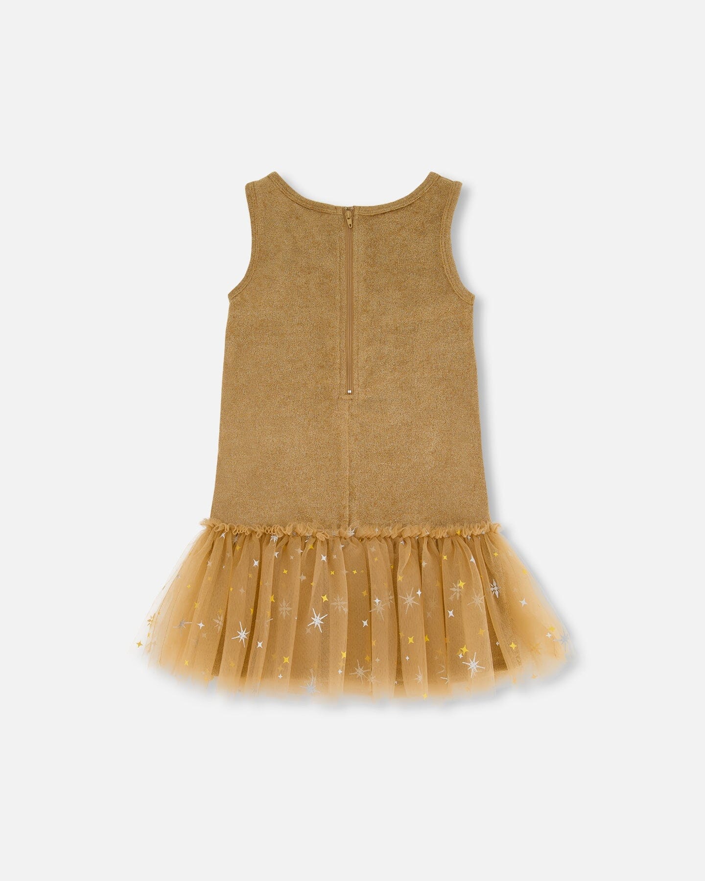 Bi-Material Sleeveless Dress With Frill Golden Brown - G20O97_130