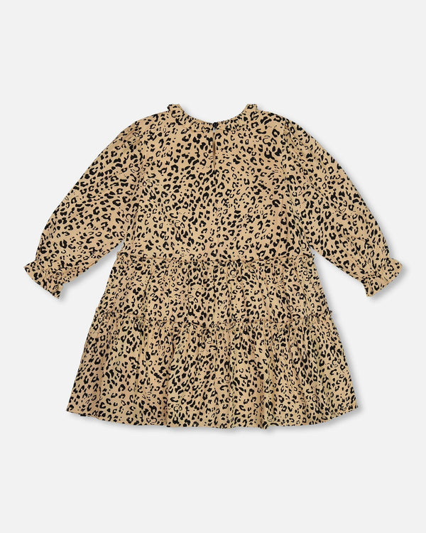 Long Sleeve Viscose Dress With Frill Printed Leopard - G20O98_000