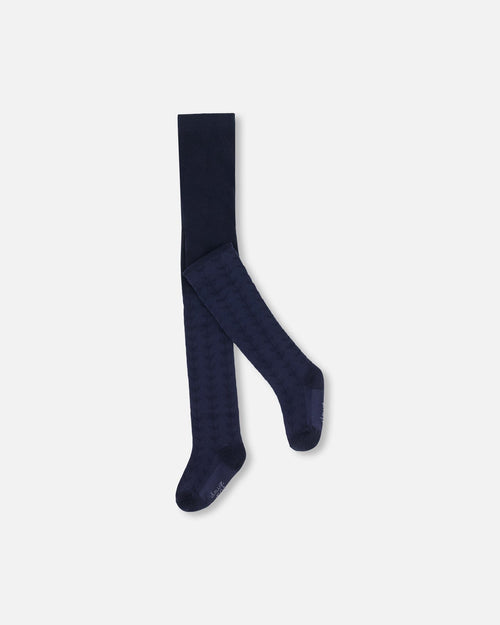 Tonal Jacquard Tights Navy Accessories Deux par Deux 