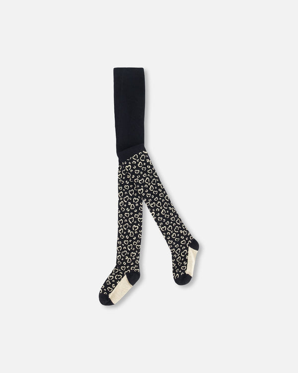 Leopard Jacquard Tights Black Accessories Deux par Deux 