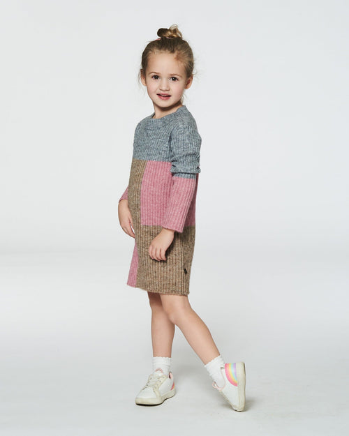 Colorblock Sweater Dress Gray, Golden And Pink Dresses Deux par Deux 