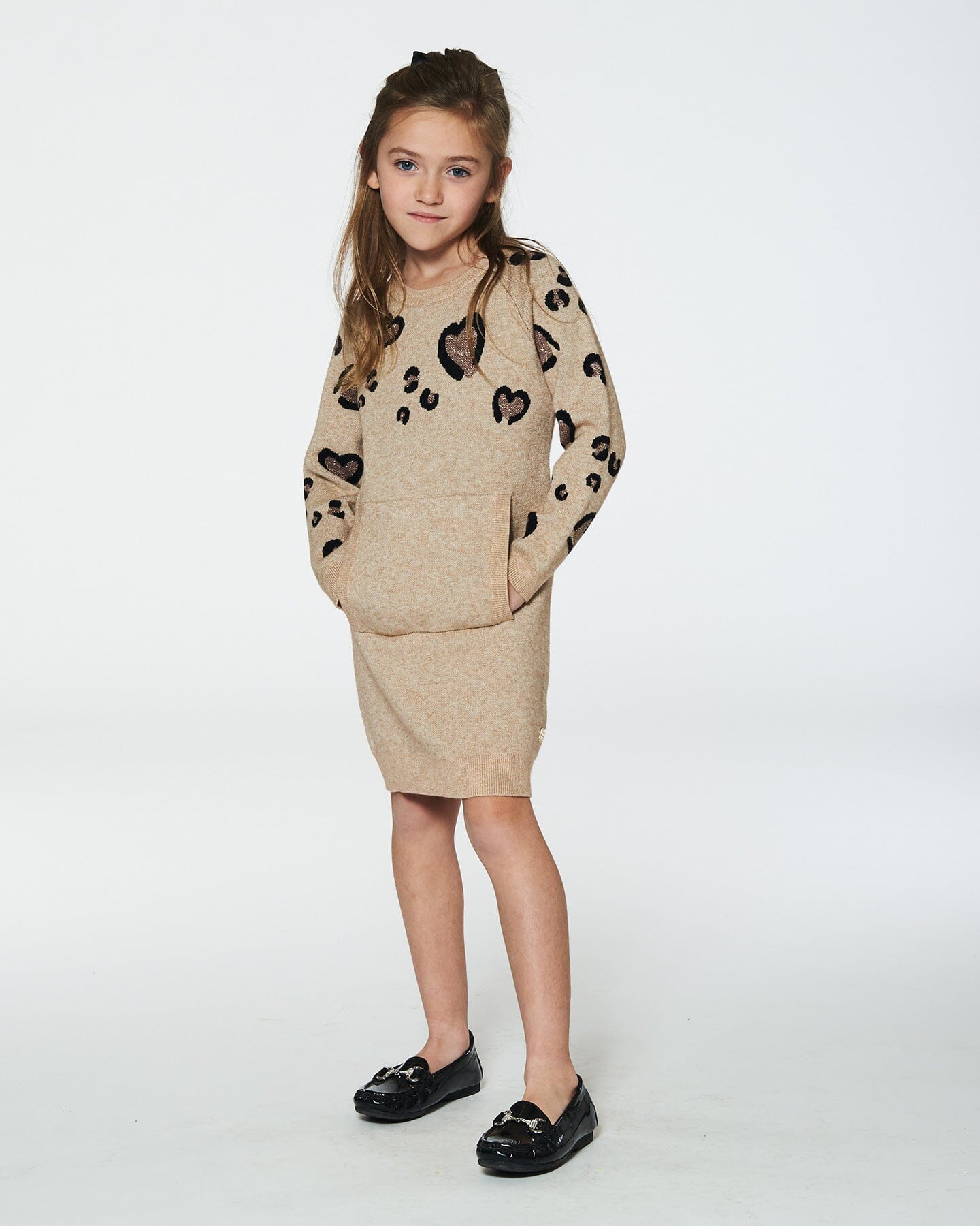 Sweater Dress With Heart Jacquard Beige Mix Dresses Deux par Deux 