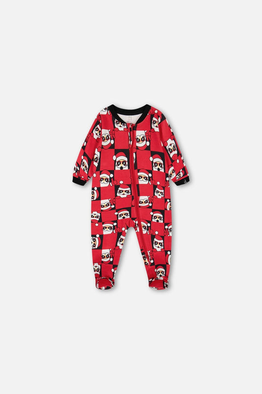 Organic Cotton One Piece Pajama Red Printed Santa Pajamas Deux par Deux 