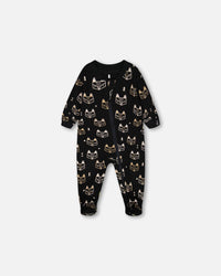 Organic Cotton One Piece Pajama Black Printed Fox Pajamas Deux par Deux 