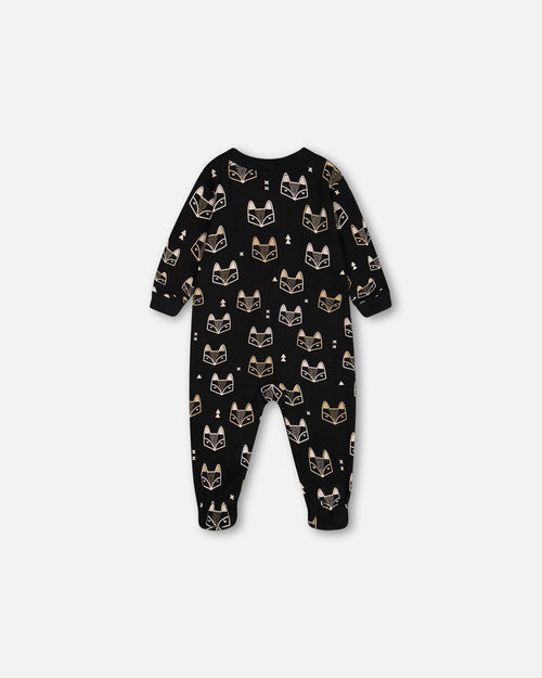 Organic Cotton One Piece Pajama Black Printed Fox Pajamas Deux par Deux 