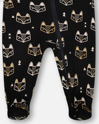 Organic Cotton One Piece Pajama Black Printed Fox Pajamas Deux par Deux 