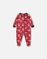 Organic Cotton One Piece Pajama Red Printed Santa Pajamas Deux par Deux 