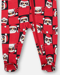 Organic Cotton One Piece Pajama Red Printed Santa Pajamas Deux par Deux 